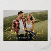 Moderne manuscripttrendy één foto sparen de datum 