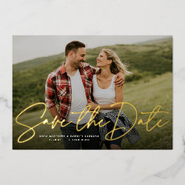 Moderne manuscripttrendy één foto sparen de datum folie uitnodiging