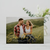 Moderne manuscripttrendy één foto sparen de datum folie uitnodiging (Staand Voorkant)