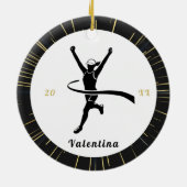 Moderne marathonloper naam en jaar van uitvoering keramisch ornament (Achterkant)