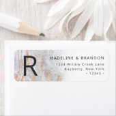 Moderne Marbles in blauw met koperretour-adres Etiket (Insitu)