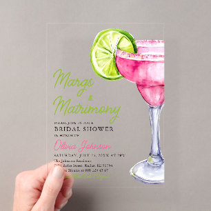 Moderne Margs & Matrimony Cocktail Bruidsfeest Acryl Uitnodigingen