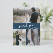 Moderne marine 3 Foto Collage Wedding Dank je Bedankkaart (Staand voorkant)