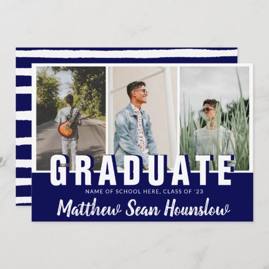 Moderne marine Afstuderen 3 Afstuderen voor fotoco Aankondiging (Voorkant / Achterkant)