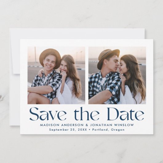 Moderne  marine belettering 2 foto save the date (Voorkant)