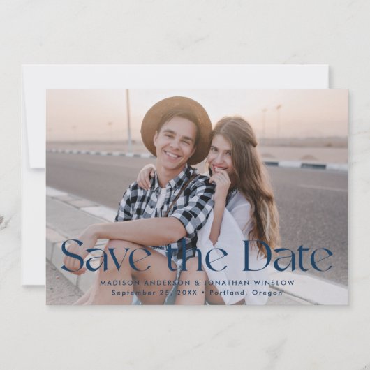 Moderne marine  belettering foto save the date (Voorkant)