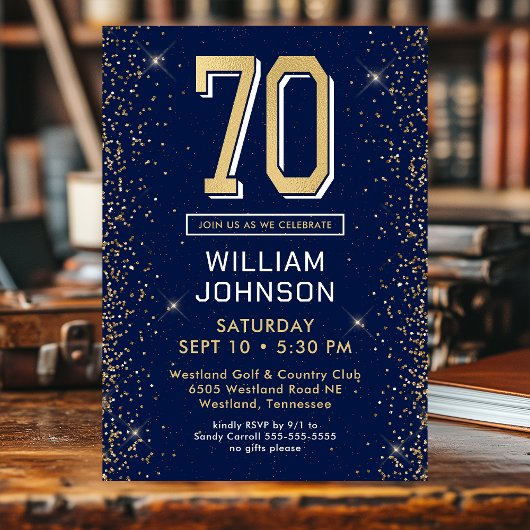 Moderne Marine Blauw 70e Verjaardagsfoto Kaart