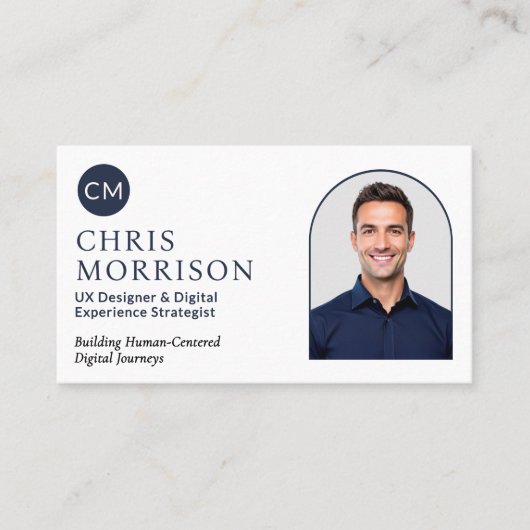 Moderne Marine Blauw Eenvoudige Professionele Foto Visitekaartje (Voorkant)