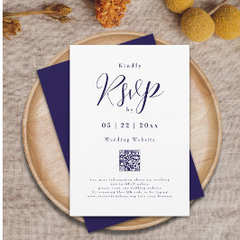 Moderne Marine Blauw Elegant Script Trouwdetails RSVP Kaartje