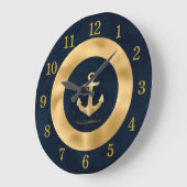 Moderne marine blauw en goud nautisch anker grote klok (Hoek)