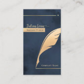Moderne Marine Blauw en Gouden Quill Notaris Openb Visitekaartje (Voorkant)