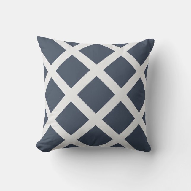 Moderne Marine Blauw en Wit Cross Stripes Buitenkussen (Voorkant)