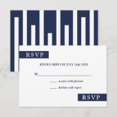 Moderne marine blauw en wit geometrische bruiloft  RSVP kaartje (Voorkant / Achterkant)