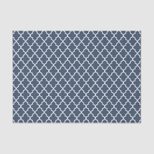 Moderne Marine Blauw en Wit Marokkaanse Quatrefoil Tissuepapier (Voorkant)