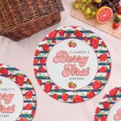 Moderne Marine Blauw en Witte Strepen Berry First Papieren Bordje