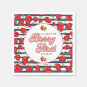 Moderne Marine Blauw en Witte Strepen Berry First Servet (Voorkant)