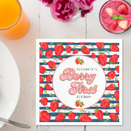 Moderne Marine Blauw en Witte Strepen Berry First Servet