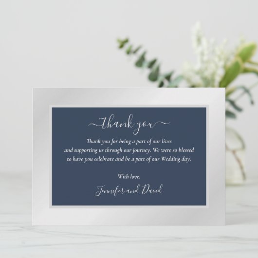 Moderne Marine Blauw en Zilver Dank U Kaart (Staand voorkant)