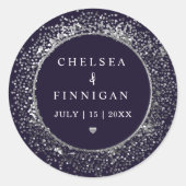 Moderne marine blauw en zilver glitter ronde sticker (Voorkant)