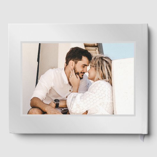 Moderne Marine Blauw en Zilver Trouwfoto Gastenboek (Achterkant)