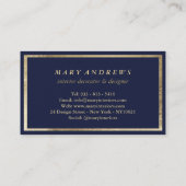 Moderne marine blauw faux goud interieur designer visitekaartje (Achterkant)