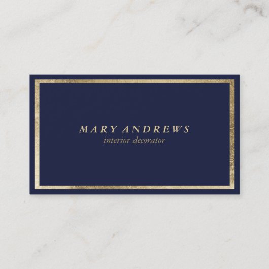 Moderne marine blauw faux goud interieur designer visitekaartje (Voorkant)