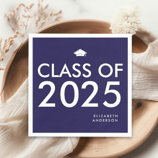 Moderne Marine Blauw Gepersonaliseerde Graduation  Servet