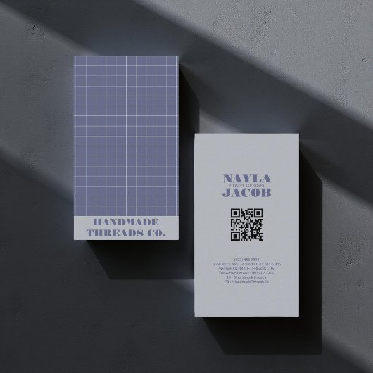 Moderne Marine Blauw Geruit Patroon QR Code Visitekaartje