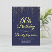 Moderne Marine Blauw Goud 60e Verjaardagsfeestje Kaart (Staand voorkant)