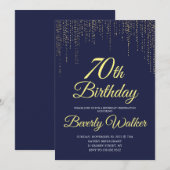 Moderne Marine Blauw Goud 70e Verjaardagsfeestje Kaart (Voorkant / Achterkant)