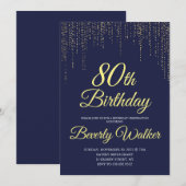 Moderne Marine Blauw Goud 80e Verjaardagsfeestje Kaart (Voorkant / Achterkant)