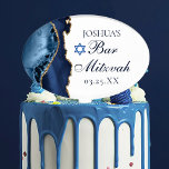 Moderne Marine Blauw Goud Agaat Bar Mitzvah Party Cake Topper<br><div class="desc">Elegante marineblauw en gouden agaat versiert de zijkant van deze moderne Bar Mitzvah taarttopper. De naam van je zoon is geschreven in een mooi formeel schrift onder de Davidster. Perfecte desserttopper voor een chique,  stijlvolle Joodse familie die hun jongen viert die wordt geroepen tot de Thora.</div>