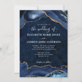 Moderne marine blauw goud agaat geode elegante bru kaart (Voorkant)