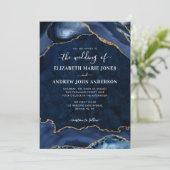 Moderne marine blauw goud agaat geode elegante bru kaart (Staand voorkant)