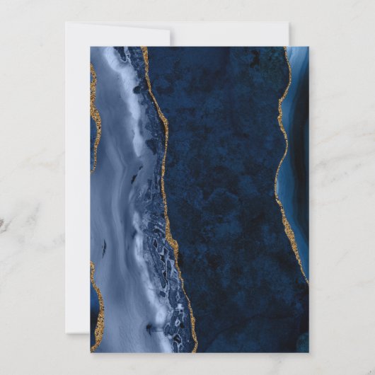Moderne marine blauw goud agaat geode elegante bru kaart (Achterkant)