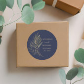 Moderne Marine Blauw Goud Blad Bruiloft Monogram Ronde Sticker