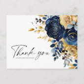 Moderne Marine Blauw Goud Bloemen Bruiloft Briefkaart (Voorkant)