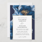 Moderne Marine Blauw Goud Bloemen Foto QR Code Huw Kaart (Voorkant)