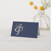 Moderne Marine Blauw & goud Bruiloft Plaatskaartje (Achterkant)
