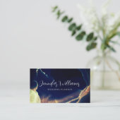 Moderne marine blauw goud glitter bruiloft planner visitekaartje (Staand voorkant)
