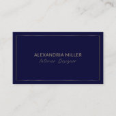 Moderne Marine Blauw Goud Interieur Ontwerper Visitekaartje (Voorkant)