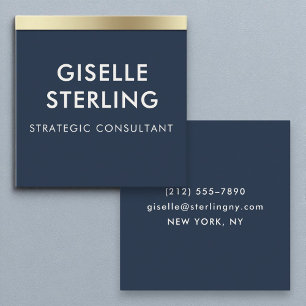 Moderne Marine Blauw Goud Luxe Minimale Typografie Vierkante Visitekaartje