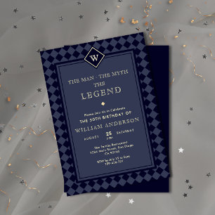Moderne Marine Blauw & Goud Monogram Legende Uitno Kaart