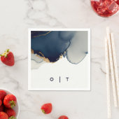 Moderne Marine Blauw Goud Monogrammen Strand Bruil Servet (Insitu)