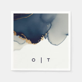 Moderne Marine Blauw Goud Monogrammen Strand Bruil Servet