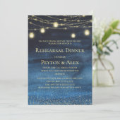 Moderne Marine Blauw Goud String Lights repetitie Kaart (Staand voorkant)