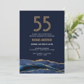 Moderne Marine Blauw Gouden Agaat 55e Verjaardagsf Kaart (Staand voorkant)
