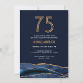 Moderne Marine Blauw Gouden Agaat 75e Verjaardagsf Kaart (Voorkant)