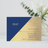 Moderne Marine Blauw & Gouden Folie RSVP Menu Brui (Staand voorkant)
