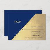 Moderne Marine Blauw & Gouden Folie RSVP Menu Brui (Voorkant / Achterkant)